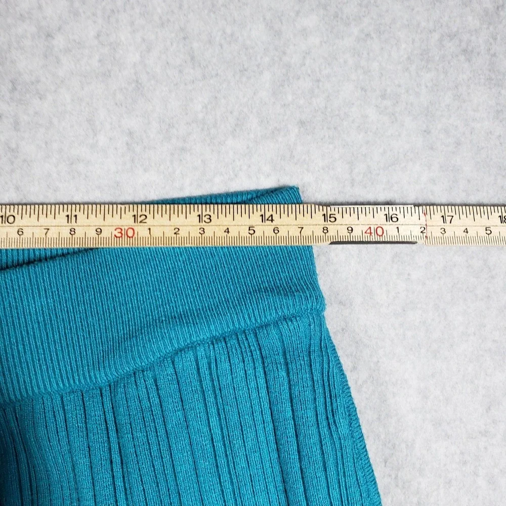 BTFBM Womens 2 Piece Lounge Set Large Teal Blue Ribbed Knit Polo & Wide Leg Pant